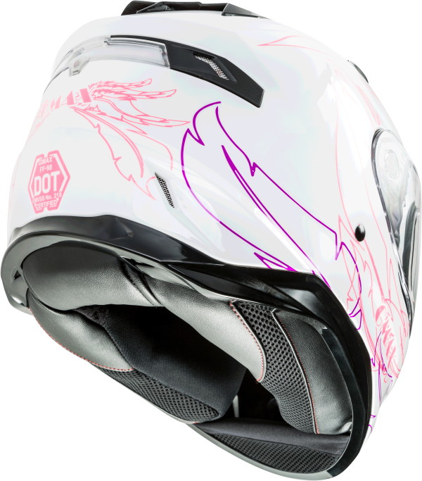 Helmet, GMAX FF-98 Full Face Willow Helmet White/Pink Md | ECE/DOT Approved, LED Rear Light, Quick Release Shield | Lightweight Poly Alloy Shell | UV400 Coated Shields | Breath Deflector | Intercom Compatible, Knobtown Cycle