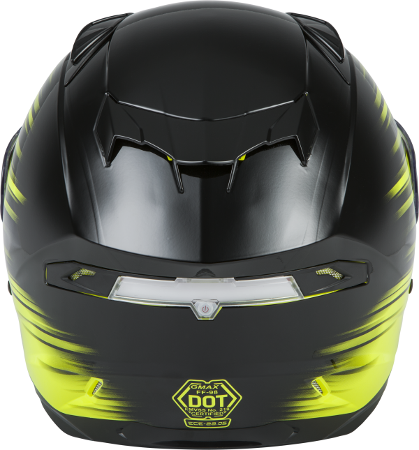 Helmet, GMAX FF-98 Full Face Reliance Helmet Hi Vis/Black 2x | ECE/DOT Approved, LED Rear Light, Quick Release Shield | Lightweight Poly Alloy Shell | Breath Deflector, UV Protection | Intercom Compatible, Knobtown Cycle