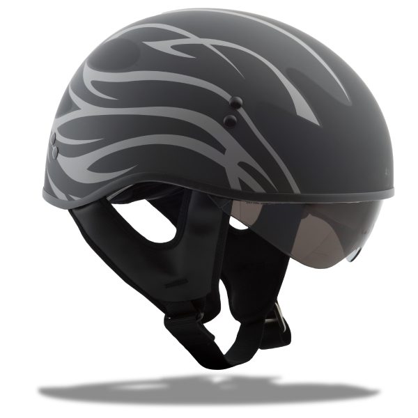Gm 65 Half Helmet, GMAX GM-65 Half Helmet Grit Naked Matte Black/Silver Md &#8211; Modern Look with Full Dress Features | Helmet &#8211; Half Helmets &#8211; 56.29, Knobtown Cycle
