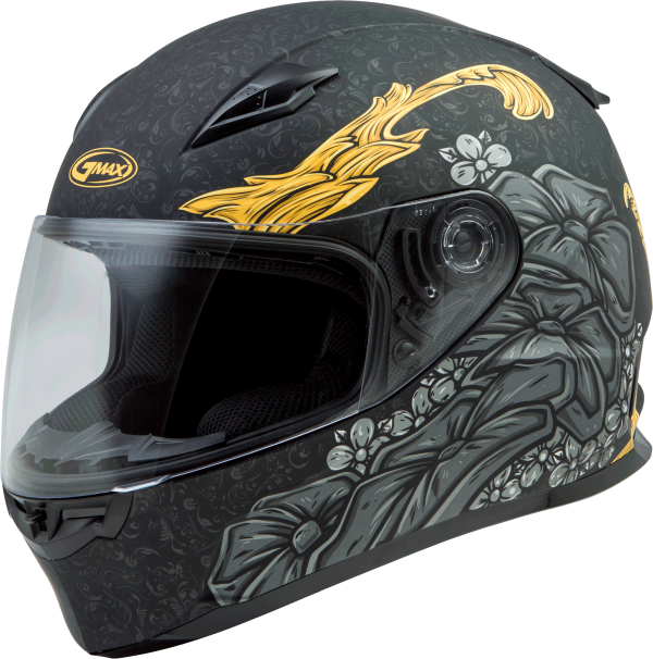 Helmet, GMAX FF-49 Full Face Yarrow Helmet Matte Black/Gold LG | DOT Approved Lightweight Helmet with COOLMAX® Interior and UV400 Protection | Intercom Compatible | 191361070693, Knobtown Cycle