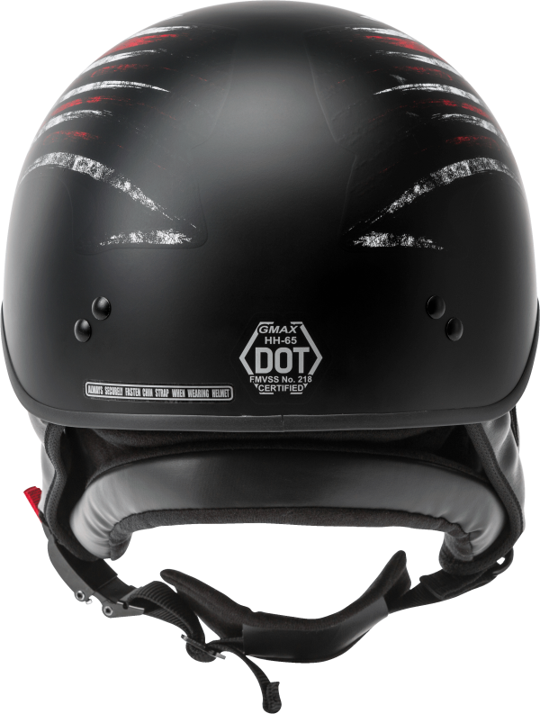 Hh 65 Half Helmet Bravery Matte Black/Red/White/Blue Lg, GMAX HH-65 Half Helmet Bravery Matte Black/Red/White/Blue LG | DOT Approved, COOLMAX Interior, Dual-Density EPS Technology | Intercom Compatible | Motorcycle Helmet, Knobtown Cycle