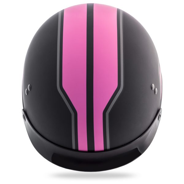Helmet, GMAX HH-65 Half Helmet Full Dressed Twin Matte Black/Pink XS | DOT Approved, COOLMAX Interior, Dual Density EPS | Intercom Compatible | Helmet &#8211; Half Helmets, Knobtown Cycle