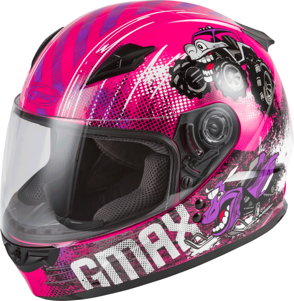 Youth, Youth GMAX GM-49Y Beasts Full Face Helmet Pink/Purple/Grey Ys &#8211; DOT Approved Lightweight Helmet with Adjustable Interior Sizes for Kids &#8211; Intercom Compatible &#8211; Helmet Full Face, Knobtown Cycle