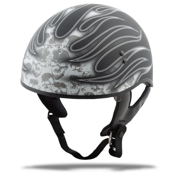 Gm 65 Half Helmet Flame Matte Black/White Sm, GMAX GM-65 Half Helmet Flame Matte Black/White Sm | Coolmax Interior | Dual-Density EPS | DOT Approved | Motorcycle Helmet &#8211; Half Helmets, Knobtown Cycle