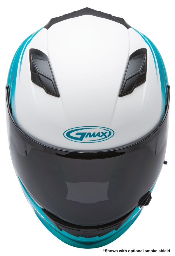 Helmet, GMAX FF-98 Full Face Osmosis Helmet Matte White Teal Grey XS | ECE/DOT Approved, LED Rear Light, Quick Release Shield | Lightweight Poly Alloy Shell | Breath Deflector, UV Protection | Intercom Compatible, Knobtown Cycle