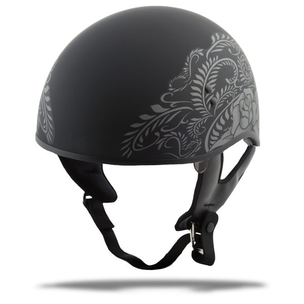 Hh 65 Half Helmet, GMAX HH-65 Half Helmet Rose Naked Matte Black/Silver LG | DOT Approved, COOLMAX Interior, Dual-Density EPS Technology | Intercom Compatible | Motorcycle Helmet, Knobtown Cycle