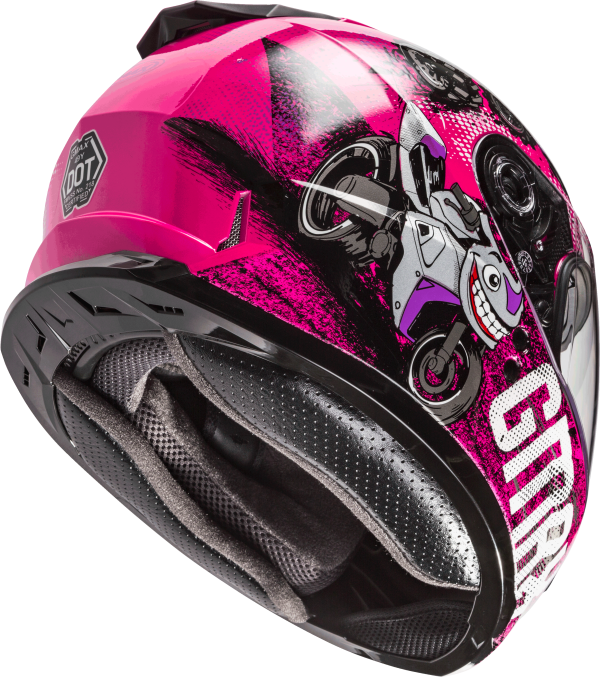 Youth, Youth GMAX GM-49Y Beasts Full Face Helmet Pink/Purple/Grey Ys &#8211; DOT Approved Lightweight Helmet with Adjustable Interior Sizes for Kids &#8211; Intercom Compatible &#8211; Helmet Full Face, Knobtown Cycle