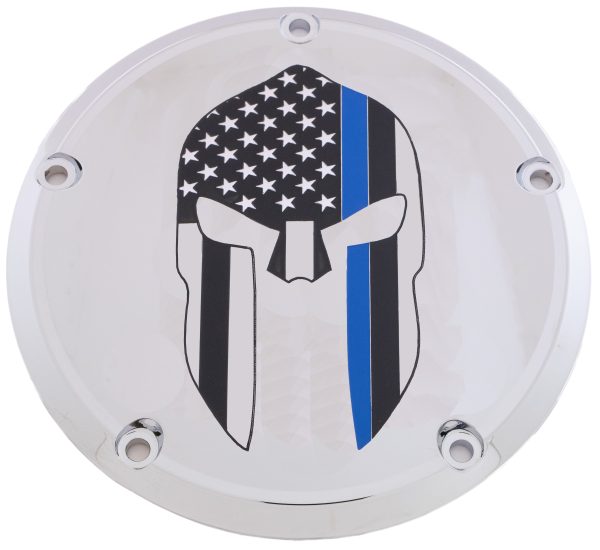 7 M8 Flt, 7 M8 Flt/Flh Derby Cover Sparta Blue Line Chrome | Custom Engraving | 175.38 | CNC Machined | PPG Automotive Paint | 6061 Billet Aluminum | Made in USA | Harley Davidson Fitment | Derby Cover, Knobtown Cycle