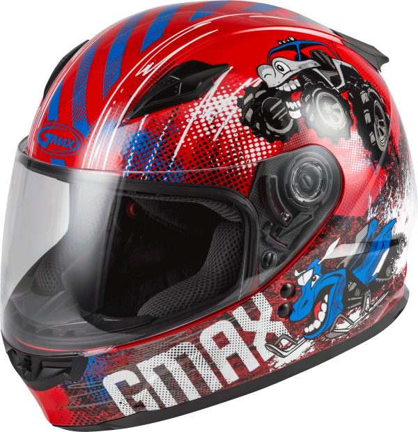 Youth, Youth GMAX GM-49Y Beasts Full Face Helmet Red/Blue/Grey Ys &#8211; DOT Approved Lightweight Helmet for Kids with Adjustable Interior Sizes &#8211; Intercom Compatible &#8211; 191361218163, Knobtown Cycle