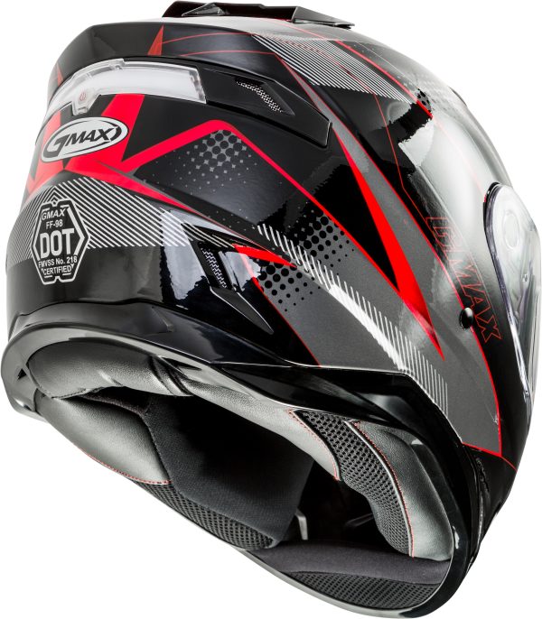Helmet, GMAX FF-98 Full Face Apex Helmet Black/Red 3x | ECE/DOT Approved, LED Rear Light, Quick Release Shield | Lightweight Poly Alloy Shell | Breath Deflector, UV Protection | Intercom Compatible, Knobtown Cycle
