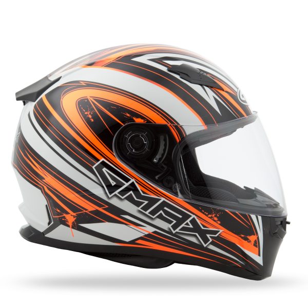 Helmet, GMAX FF-49 Full Face Warp Helmet White/Hi Vis Orange LG &#8211; Lightweight DOT Approved Helmet with COOLMAX® Interior and UV400 Resistant Face Shield &#8211; Ideal for Motorcycle Riders, Knobtown Cycle