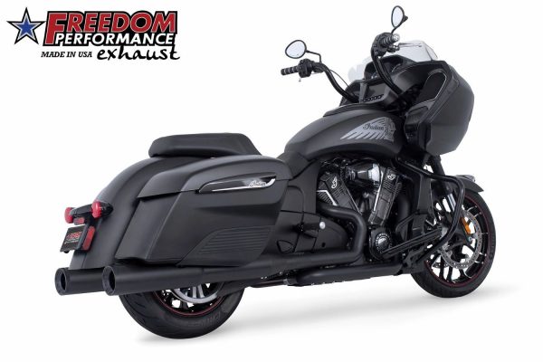 2 Step, Freedom Performance 4.5&#8243; 2-Step Straight Slip Ons Indian Pitch Black &#8211; Increased Power, Deep Rich Tone &#8211; Fits 2014-2020 Indian Chieftain, Roadmaster, Challenger &#8211; Made in USA &#8211; Chrome, Black, Contrast Cut &#8211; $899.99, Knobtown Cycle
