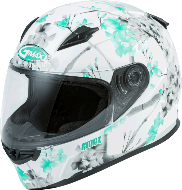 Helmet, GMAX FF-49 Full Face Blossom Helmet Matte White/Teal/Grey LG | DOT Approved, COOLMAX Interior, UV400 Protection, Lightweight Poly Alloy Shell | Intercom Compatible | Helmet &#8211; Full Face, Knobtown Cycle