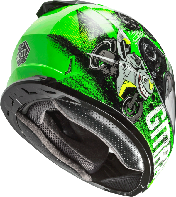 Youth, Youth GMAX GM-49Y Beasts Full Face Helmet Neon Green/Hi Vis Yellow &#8211; DOT Approved Lightweight Helmet with Adjustable Interior Sizes for Kids &#8211; Intercom Compatible &#8211; 191361218064, Knobtown Cycle