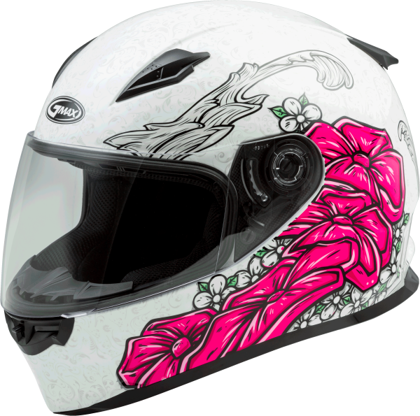 Helmet, GMAX FF-49 Full Face Yarrow Helmet White/Pink XL &#8211; Lightweight DOT Approved Helmet with COOLMAX® Interior and UV400 Protection &#8211; Intercom Compatible, Knobtown Cycle