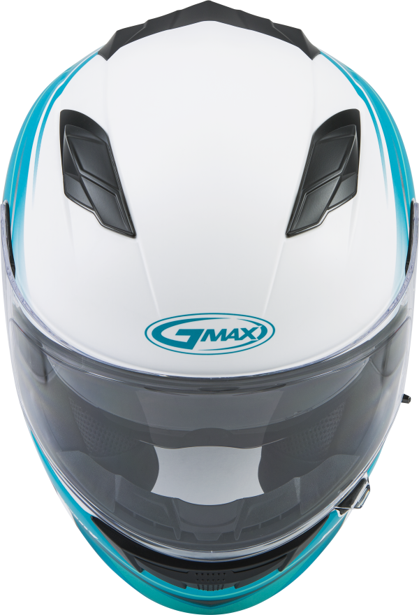 Helmet, GMAX FF-98 Full Face Osmosis Helmet Matte White Teal Grey XL ECE/DOT Approved with LED Rear Light &#8211; Lightweight Poly Alloy Shell &#8211; UV400 Coated Shields &#8211; Breath Deflector &#8211; Intercom Compatible &#8211; Helmet Full Face, Knobtown Cycle
