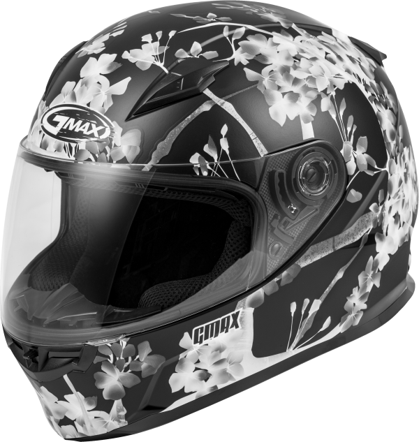 Helmet, GMAX FF-49 Full Face Blossom Helmet Matte Black/White/Grey XL &#8211; Lightweight DOT Approved Helmet with COOLMAX® Interior and UV400 Protection &#8211; Intercom Compatible, Knobtown Cycle