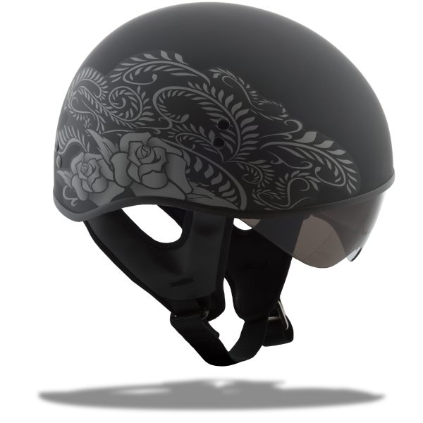 Hh 65 Half Helmet, GMAX HH-65 Half Helmet Rose Naked Matte Black/Silver LG | DOT Approved, COOLMAX Interior, Dual-Density EPS Technology | Intercom Compatible | Motorcycle Helmet, Knobtown Cycle