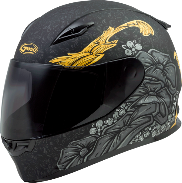 Helmet, GMAX FF-49 Full Face Yarrow Helmet Matte Black/Gold Md | Lightweight DOT Approved Helmet with COOLMAX® Interior and UV400 Protection | Intercom Compatible | 191361070709, Knobtown Cycle