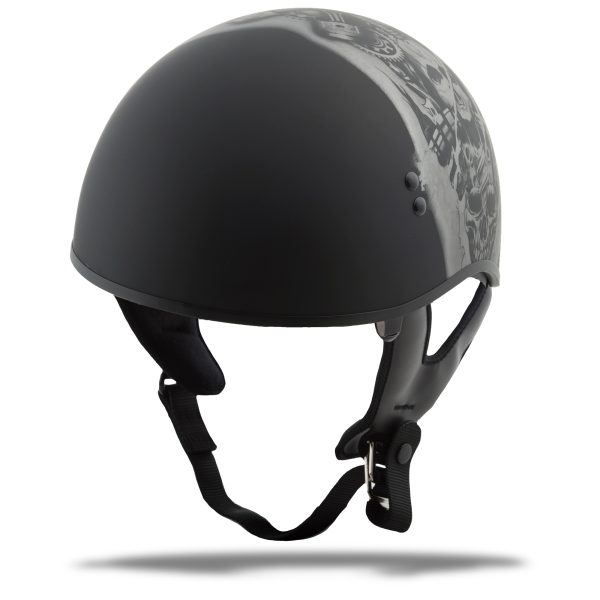 Helmet, GMAX HH-65 Half Helmet Tormentor Naked Matte Black/Silver XL &#8211; DOT Approved Coolmax Interior Removable Sun Shields Neck Curtain Dual-Density EPS Intercom Compatible &#8211; 191361037320, Knobtown Cycle