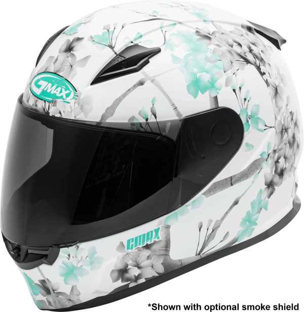 Helmet, GMAX FF-49 Full Face Blossom Helmet Matte White/Teal/Grey LG | DOT Approved, COOLMAX Interior, UV400 Protection, Lightweight Poly Alloy Shell | Intercom Compatible | Helmet &#8211; Full Face, Knobtown Cycle