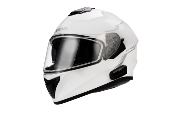 Outforce, Outforce Full Face Helmet Bluetooth Glossy White 2x | DOT Approved, Bluetooth 5.0, HD Speakers, 12-hour Talk-time, Fast USB-C Charging, Sena Utility App Compatible, Smart Intercom Pairing | Inner Sun-Visor, Audio Multitasking, Advanced Noise Control, Knobtown Cycle