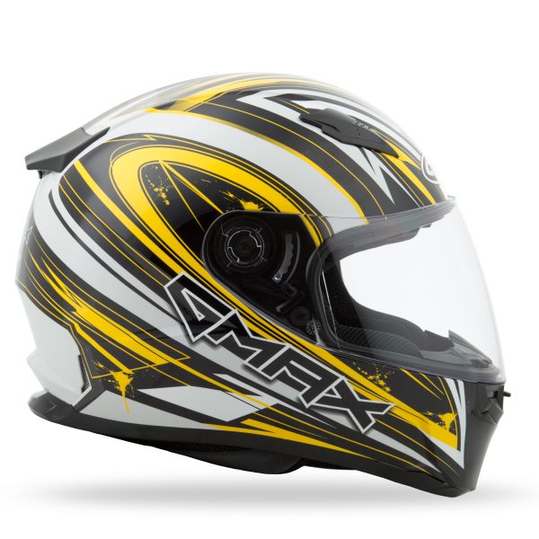 Helmet, GMAX FF-49 Full Face Warp Helmet White/Yellow 2x &#8211; Lightweight DOT Approved Helmet with COOLMAX® Interior, UV400 Resistant Shield, and Ventilation System &#8211; Ideal for Motorcycle Riders &#8211; Helmet &#8211; Full Face, Knobtown Cycle