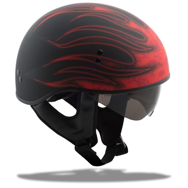Gm 65 Half Helmet Flame Matte Black/Red Sm, GMAX GM-65 Half Helmet Flame Matte Black/Red Sm | Coolmax Interior | Dual-Density EPS | DOT Approved | Motorcycle Helmet, Knobtown Cycle