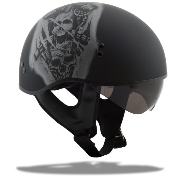 Helmet, GMAX HH-65 Half Helmet Tormentor Naked Matte Black/Silver LG | DOT Approved, COOLMAX Interior, Dual-Density EPS Technology | Intercom Compatible | Motorcycle Helmet, Knobtown Cycle