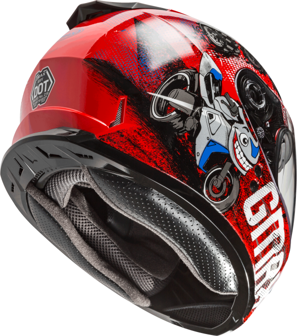 Youth, Youth GMAX GM-49Y Beasts Full Face Helmet Red/Blue/Grey Ym &#8211; DOT Approved Lightweight Helmet with Adjustable Interior Sizes for Kids &#8211; Intercom Compatible &#8211; 191361218170, Knobtown Cycle