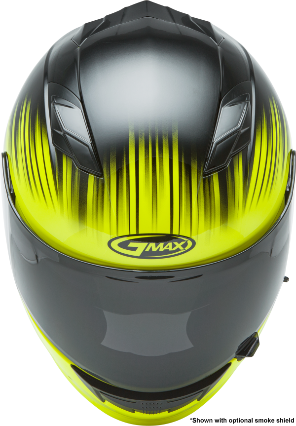 Helmet, GMAX FF-98 Full Face Reliance Helmet Hi Vis/Black Sm | ECE/DOT Approved, LED Rear Light, Quick Release Shield | Lightweight Poly Alloy Shell | Breath Deflector, UV Protection | Intercom Compatible, Knobtown Cycle