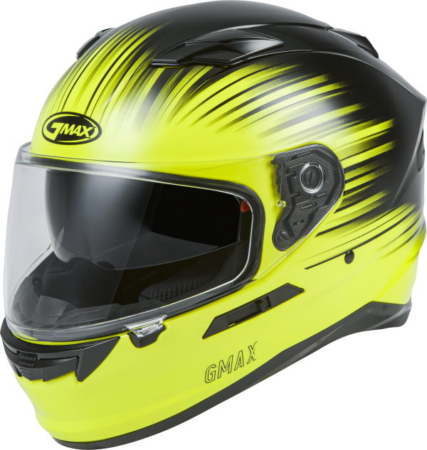 Helmet, GMAX FF-98 Full Face Reliance Helmet Hi Vis/Black Sm | ECE/DOT Approved, LED Rear Light, Quick Release Shield | Lightweight Poly Alloy Shell | Breath Deflector, UV Protection | Intercom Compatible, Knobtown Cycle