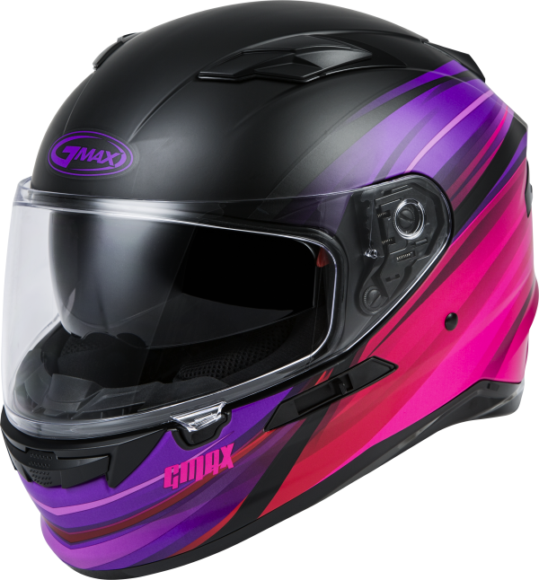 Helmet, GMAX FF-98 Full Face Osmosis Helmet Matte Black/Pur/Red XL | ECE/DOT Approved, LED Rear Light, Quick Release Shield | Lightweight Poly Alloy Shell | Breath Deflector, UV Protection | Intercom Compatible, Knobtown Cycle