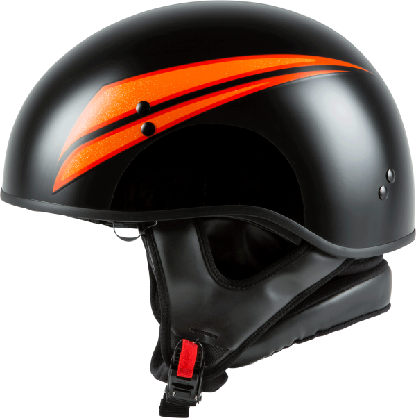 Helmet, GMAX HH-65 Half Helmet Union Naked Black/Orange LG | DOT Approved, COOLMAX Interior, Dual-Density EPS Technology | Intercom Compatible | Motorcycle Half Helmet, Knobtown Cycle