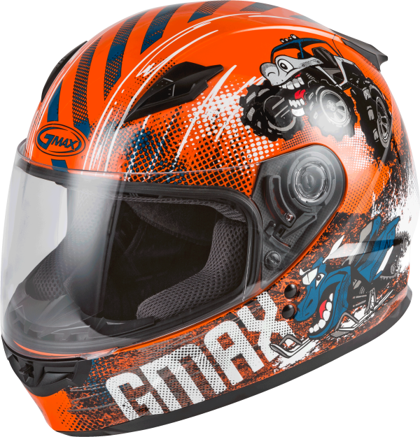 Youth, Youth GMAX GM-49Y Beasts Full Face Helmet Orange/Blue/Grey Ys &#8211; Lightweight DOT Approved Helmet with Adjustable Interior Sizes for Kids &#8211; Intercom Compatible &#8211; Helmet Full Face, Knobtown Cycle