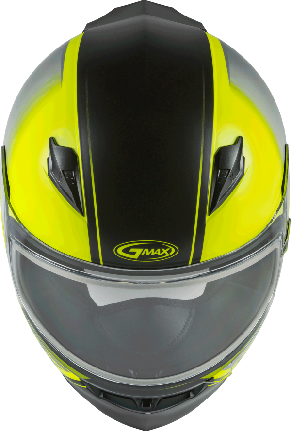 Helmet, GMAX FF-49S Full Face Hail Snow Helmet Matte Hi Vis/Blk/Gry Md &#8211; DOT Approved with COOLMAX Interior and UV400 Protection &#8211; Intercom Compatible &#8211; Electric Shield Option &#8211; Helmet &#8211; Full Face, Knobtown Cycle