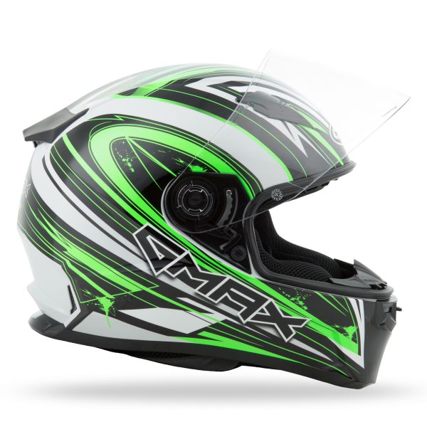 Helmet, GMAX FF-49 Full Face Warp Helmet White/Hi Vis Green XS &#8211; Lightweight DOT Approved Helmet with COOLMAX® Interior, UV400 Face Shield, and Ventilation System &#8211; Ideal for Motorcycle Riders, Knobtown Cycle