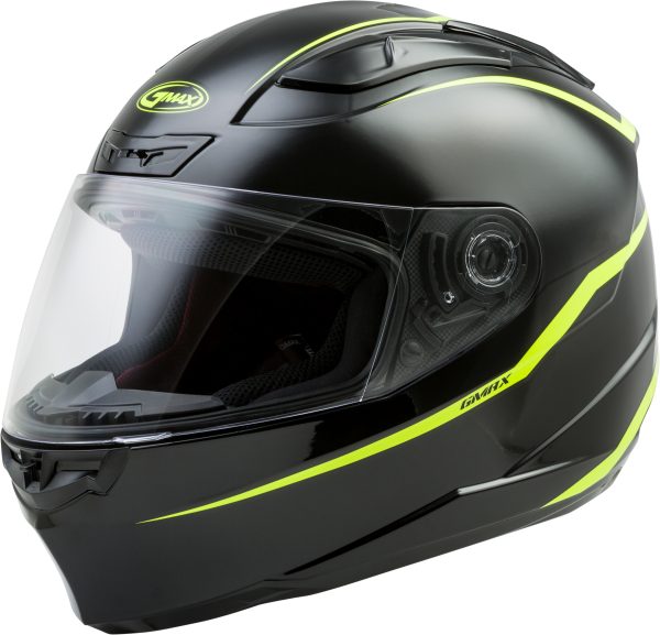 Helmet, GMAX FF-88 Full Face Precept Helmet Black/Hi Vis Yellow 2x | ECE/DOT Approved, SpaSoft™ Interior, Lightweight Shell | Intercom Compatible | UV400 Protection | Breath Deflector | Chin Curtain | GMAX Helmet, Knobtown Cycle