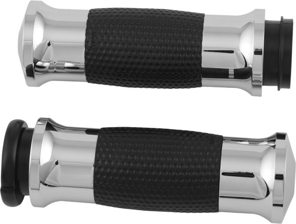 Air Gel Grips, AVON Air Gel Grips W/Cable Throttle Chrome for Harley Davidson FLD Dyna Switchback, FLHR Road King, FLST Softail, XL1200C Sportster 1200 Custom, XL883 Sportster 883 &#8211; Ergonomic Gel Grips with Dimple Texture, Knobtown Cycle