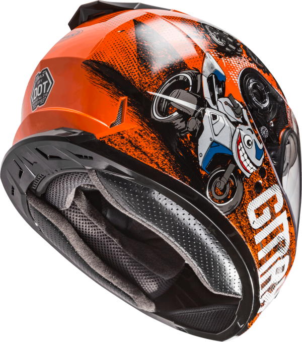 Youth, Youth GMAX GM-49Y Beasts Full Face Helmet Orange/Blue/Grey Yl &#8211; DOT Approved Lightweight Helmet with Adjustable Interior Sizes for Kids &#8211; Intercom Compatible &#8211; Helmet Full Face, Knobtown Cycle