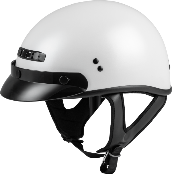 Gm 35 Half Helmet Full Dressed Pearl White 2x, GMAX GM-35 Half Helmet Full Dressed Pearl White 2x | DOT Approved | COOLMAX® Interior | Adjustable Vent | Removable Neck Curtain | 3 Snap Peak Visor | Helmet &#8211; Half Helmets, Knobtown Cycle