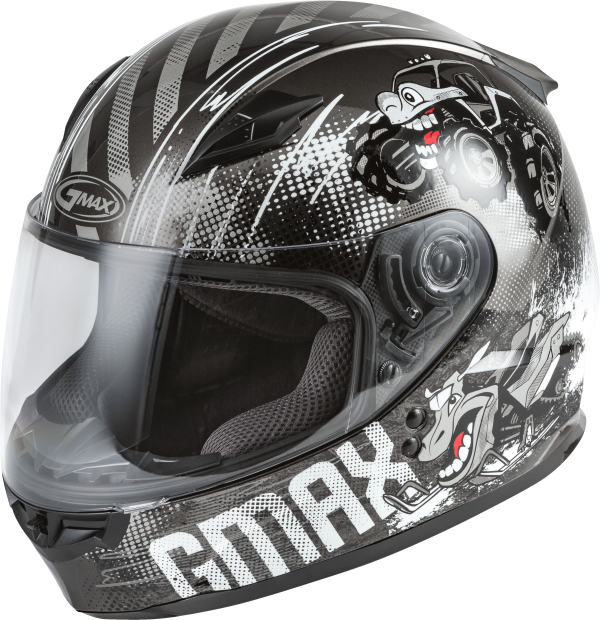 Youth, Youth GMAX GM-49Y Beasts Full Face Helmet Dark Silver/Black Ym &#8211; DOT Approved Lightweight Helmet with Adjustable Interior Sizes for Kids &#8211; Intercom Compatible &#8211; 191361218200, Knobtown Cycle