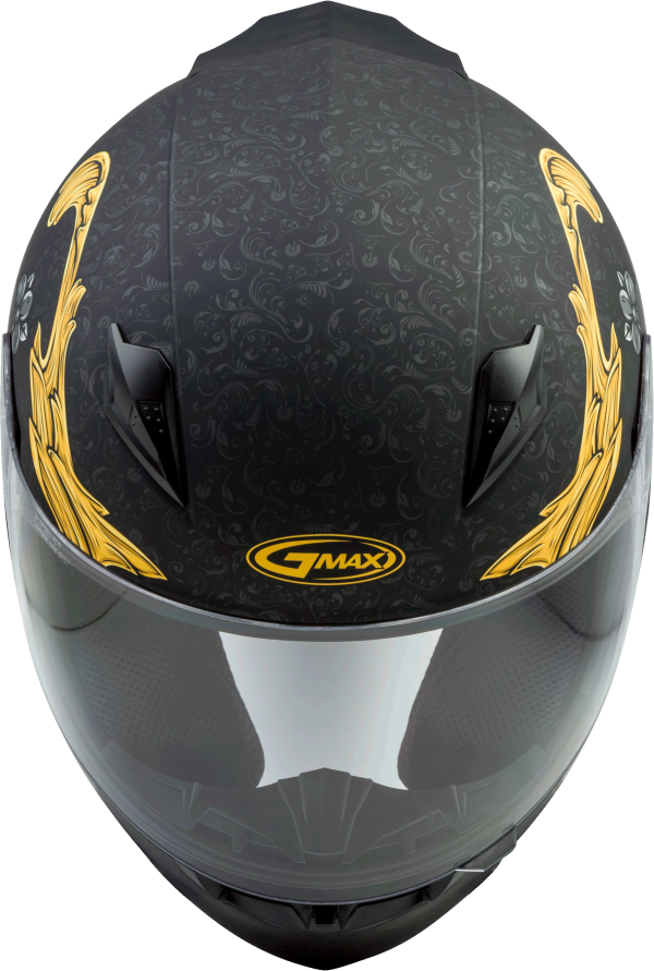 Helmet, GMAX FF-49 Full Face Yarrow Helmet Matte Black/Gold Sm | Lightweight DOT Approved Helmet with COOLMAX® Interior and UV400 Protection | Intercom Compatible | 191361070716, Knobtown Cycle