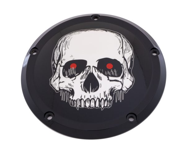 7 Tc Derby Cover Skull Black, Buy 7 Tc Derby Cover Skull Black with Custom Engraving for Harley Davidson FLHR, FLHT, FLST, FXD, FXST, made in USA from 6061 Billet Aluminum. CNC machined, painted with PPG automotive paint. Fits various Harley models. Shop now!, Knobtown Cycle