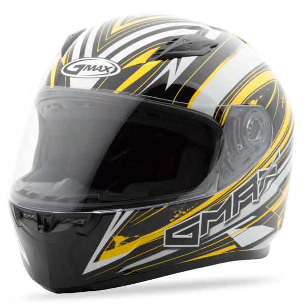 Helmet, GMAX FF-49 Full Face Warp Helmet White/Yellow XL &#8211; Lightweight DOT Approved Helmet with COOLMAX® Interior and UV400 Resistant Shield &#8211; Intercom Compatible &#8211; Helmet &#8211; Full Face, Knobtown Cycle
