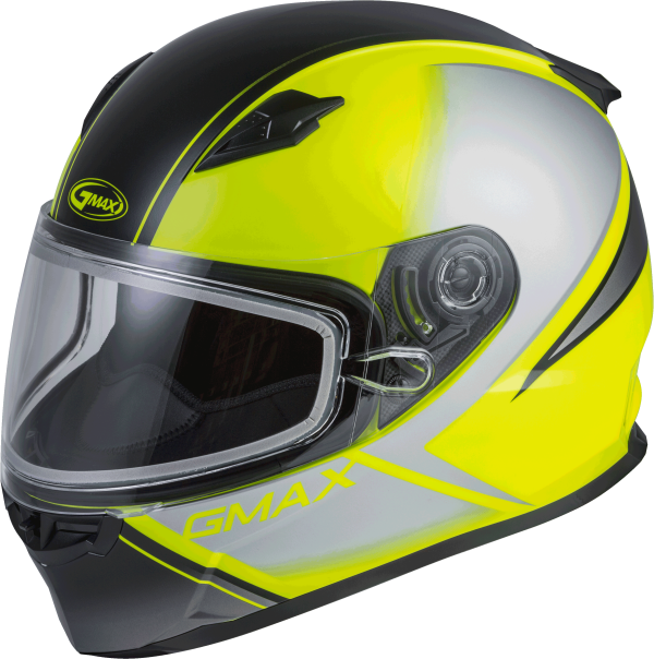 Helmet, GMAX FF-49S Full Face Hail Snow Helmet Matte Hi Vis/Blk/Gry Md &#8211; DOT Approved with COOLMAX Interior and UV400 Protection &#8211; Intercom Compatible &#8211; Electric Shield Option &#8211; Helmet &#8211; Full Face, Knobtown Cycle