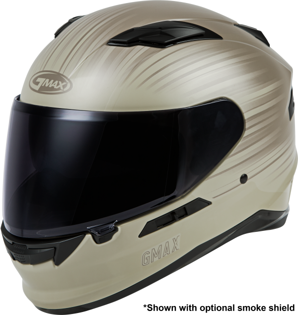 Helmet, GMAX FF-98 Full Face Derk Helmet with Smoked Shield Matte Khaki/Sand 3x &#8211; ECE/DOT Approved, LED Rear Light, Quick Release Shield &#8211; 191361240003, Knobtown Cycle