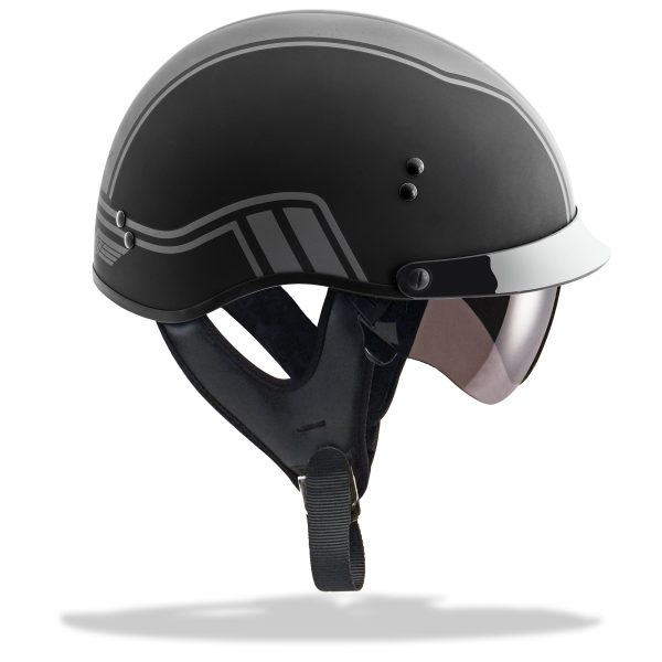 Helmet, GMAX HH-65 Half Helmet Full Dressed Twin Matte Black/Silver XS | DOT Approved, COOLMAX Interior, Dual Density EPS | Intercom Compatible | Helmet &#8211; Half Helmets, Knobtown Cycle