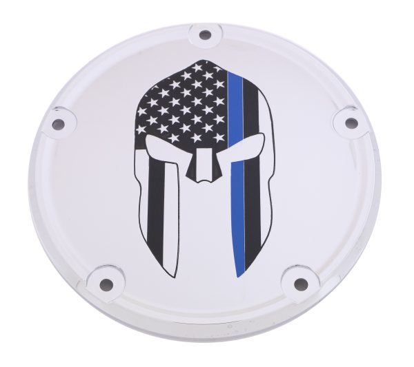 6 M8 Softail, 6 M8 Softail Derby Cover Sparta Blue Line Chrome | Custom Engraving | 175.38 | CNC Machined | 6061 Billet Aluminum | Made in USA | Fits 2018-2022 Harley Davidson Softail Models, Knobtown Cycle