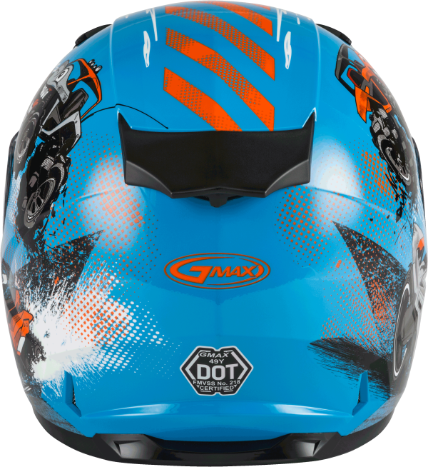 Youth, Youth GMAX GM-49Y Beasts Full Face Helmet Blue/Orange/Grey Ym &#8211; DOT Approved Lightweight Helmet with Adjustable Interior Sizes for Kids &#8211; Intercom Compatible &#8211; Helmet Full Face, Knobtown Cycle